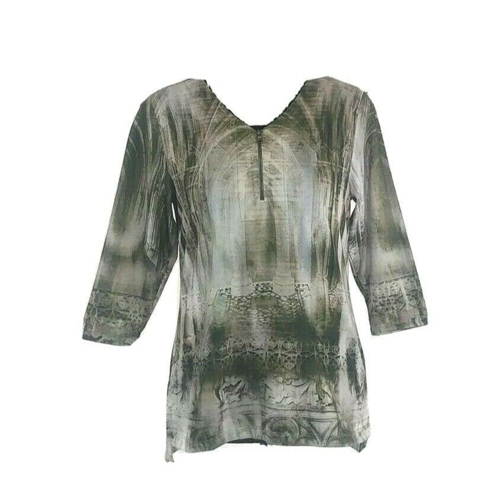 Christopher & Banks Top S PET Hi Low‎ Zip Unique Architecture Print Tunic NWT